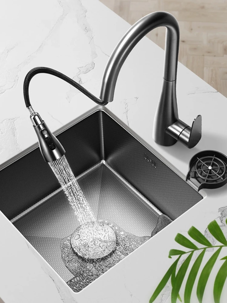 

Bar sink single tank small size 304 stainless steel kitchen wash basin rice grain embossed embedded manual sink