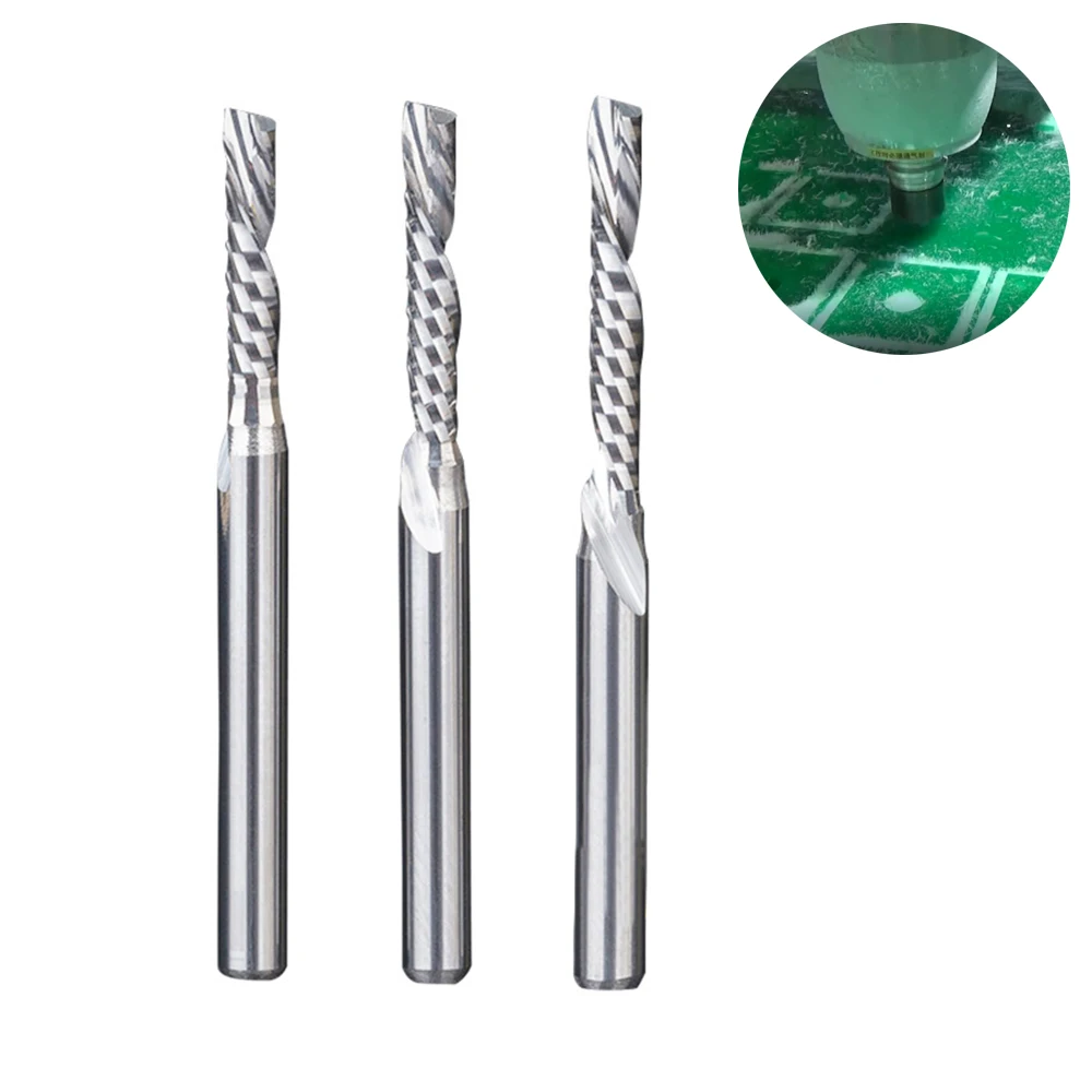 1PC Single Edge Spiral Milling Cutter 3.175mm Universal Circular Shank Acrylic PVC Advertising Engraving Cutter CNC Cutting Tool