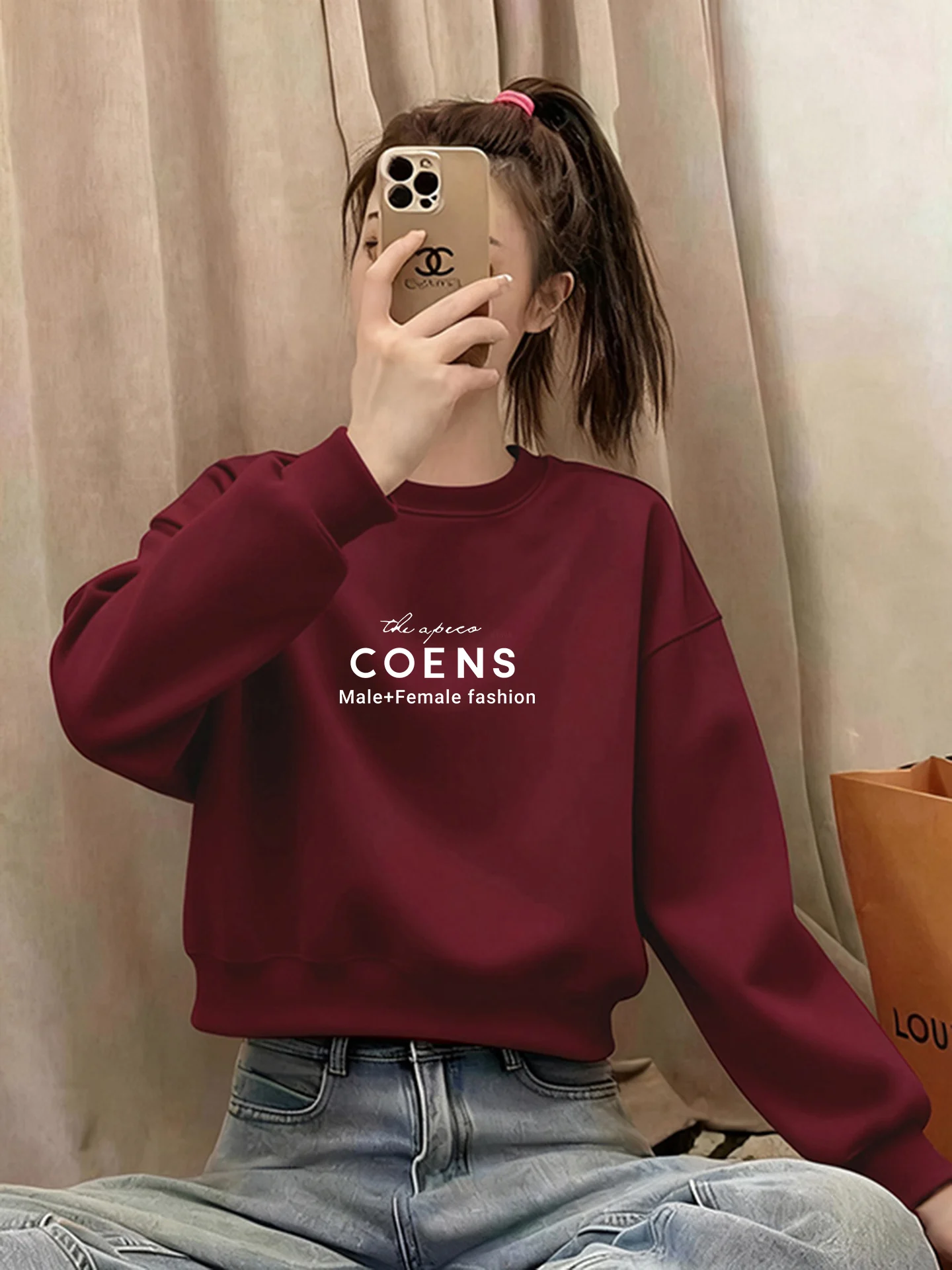 

Женская свободная толстовка Jimo Apricot с флисовой подкладкой и круглым вырезом, утепленная, для осени и зимы, новинка, маленький размер