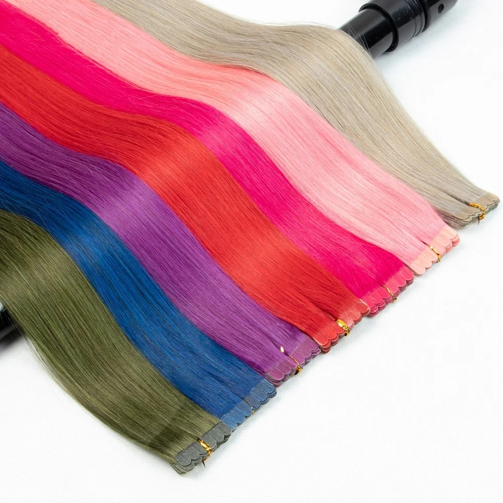 Synthetic Tape in Hair Extensions Straight Hair Mini Tape Ins Invisible Adhesive Colored Tape in Hair Extension 10pcs/pack