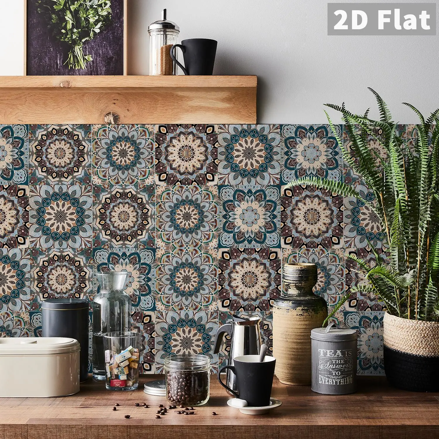 

Blue Mandala Flower Brick Stickers Kitchen Bathroom Living Room Fresh Retro Style Space Decoration Stickers