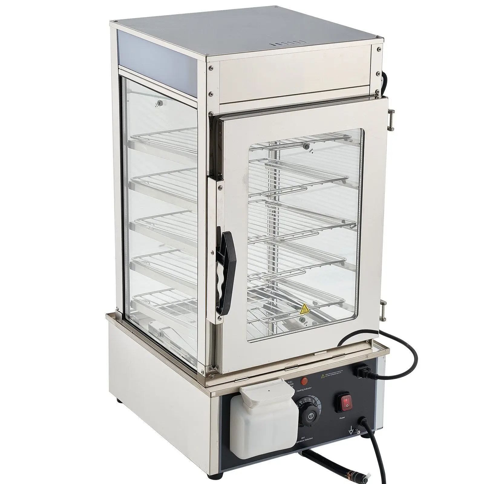 

5-уровневая коммерческая витрина-нагреватель для продуктов, 1200 Вт, с LED-подсветкой, регулируемыми полками и рамой из нержавеющей стали