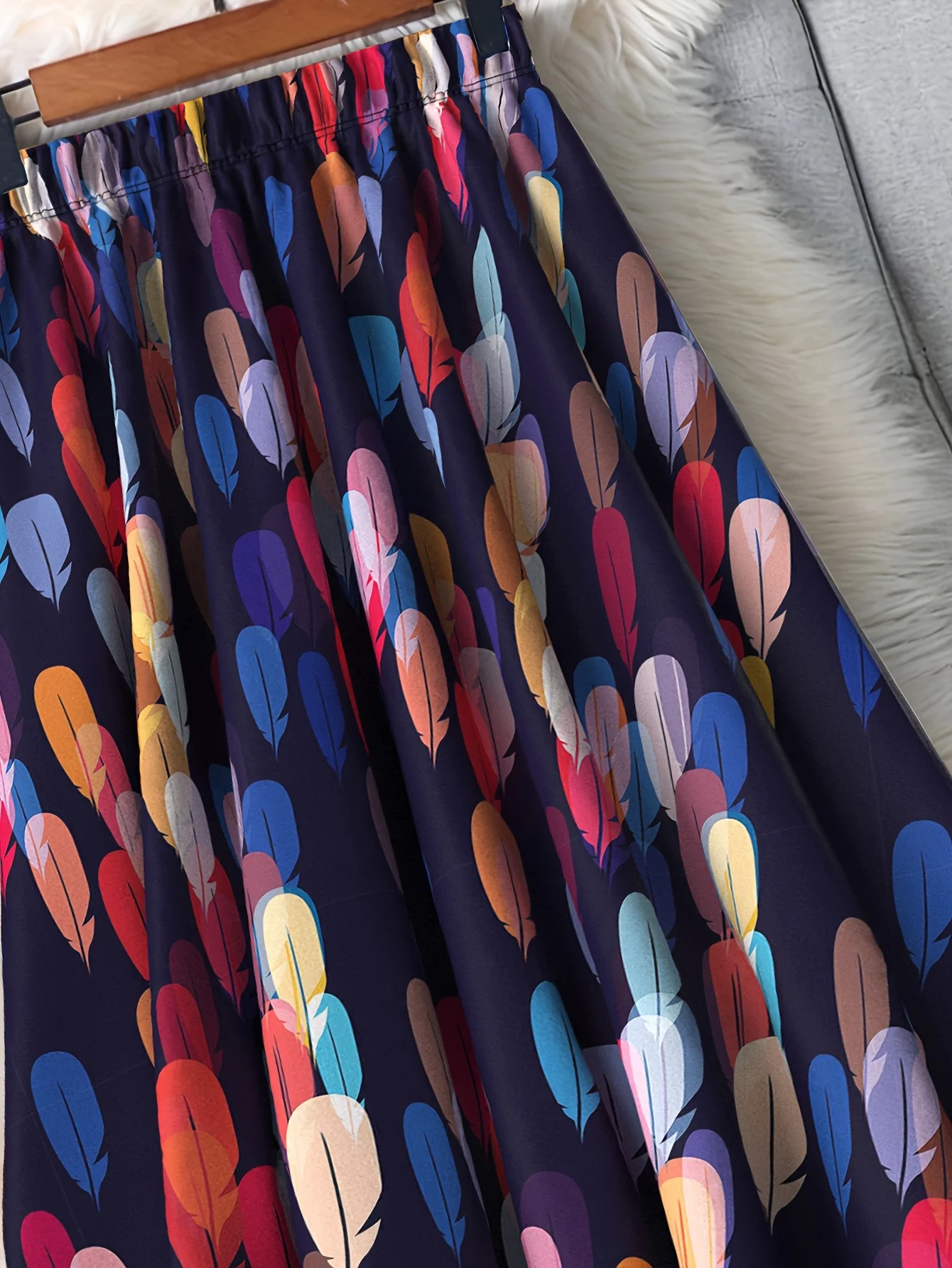 تنورة نسائية متوسطة الطول أنيقة مقاس كبير من Luxy Trio |   طباعة تجريدية، ملابس كاجوال ورسمية لجميع المواسم،