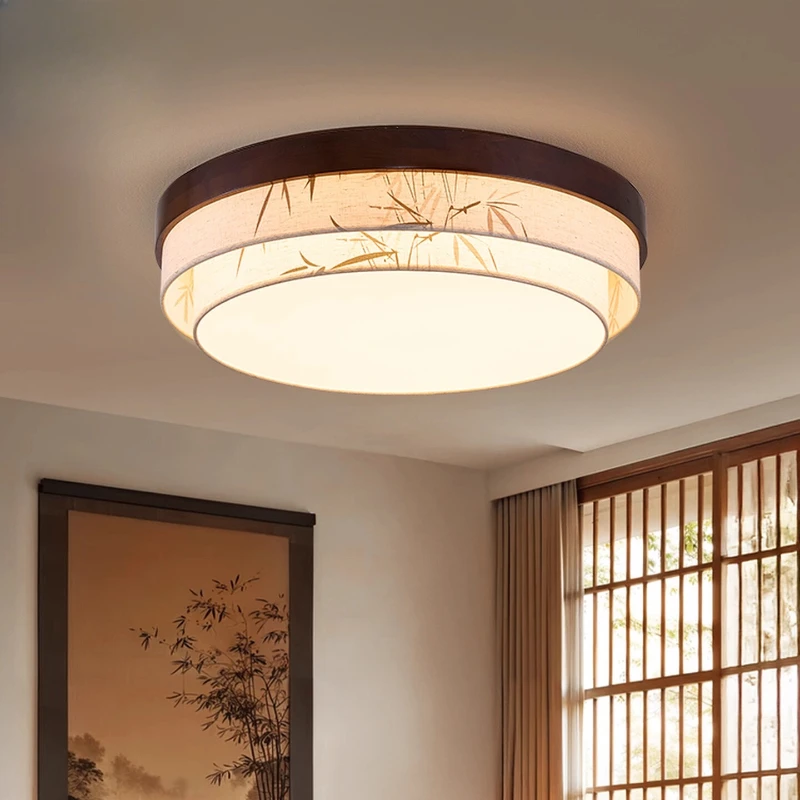 الرجعية الاستدارة/مربع طبقة مزدوجة الطباعة النسيج LED أضواء السقف غرفة المعيشة غرفة نوم دراسة فندق قاعدة خشبية مصابيح معلقة #1