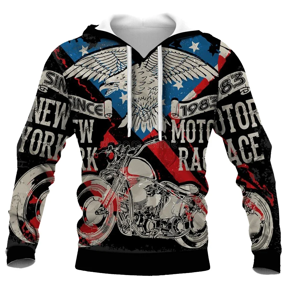 2025 New Autumn  3D printed Men's vogue skull motorcycle hoodie Loose and comfortable hooded sweater Hooded top Size S-5XL