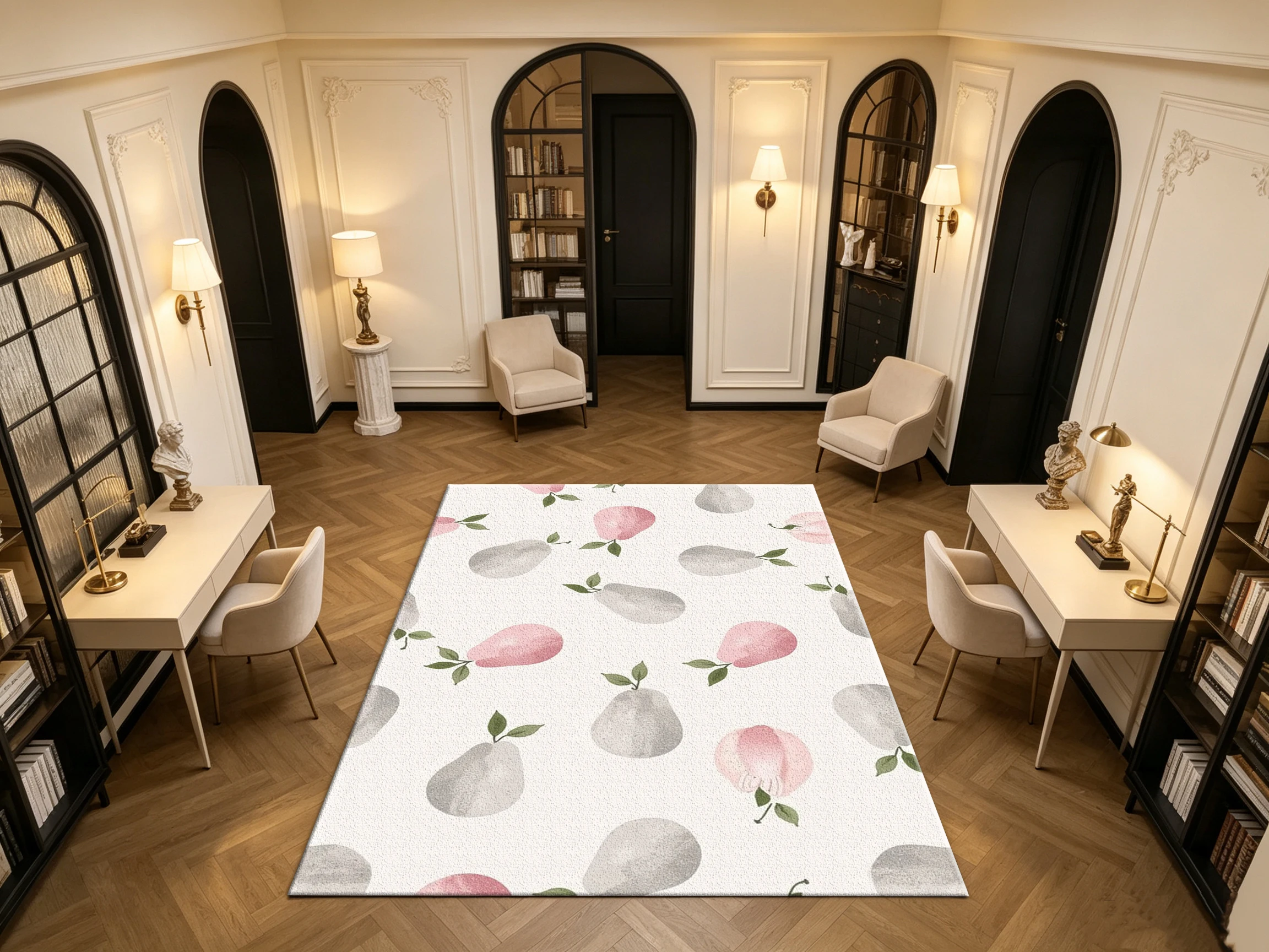 Watercolor Peach Pear Fruit Carpet Flooring Fresh Household Indoor Decor Floor Rug
