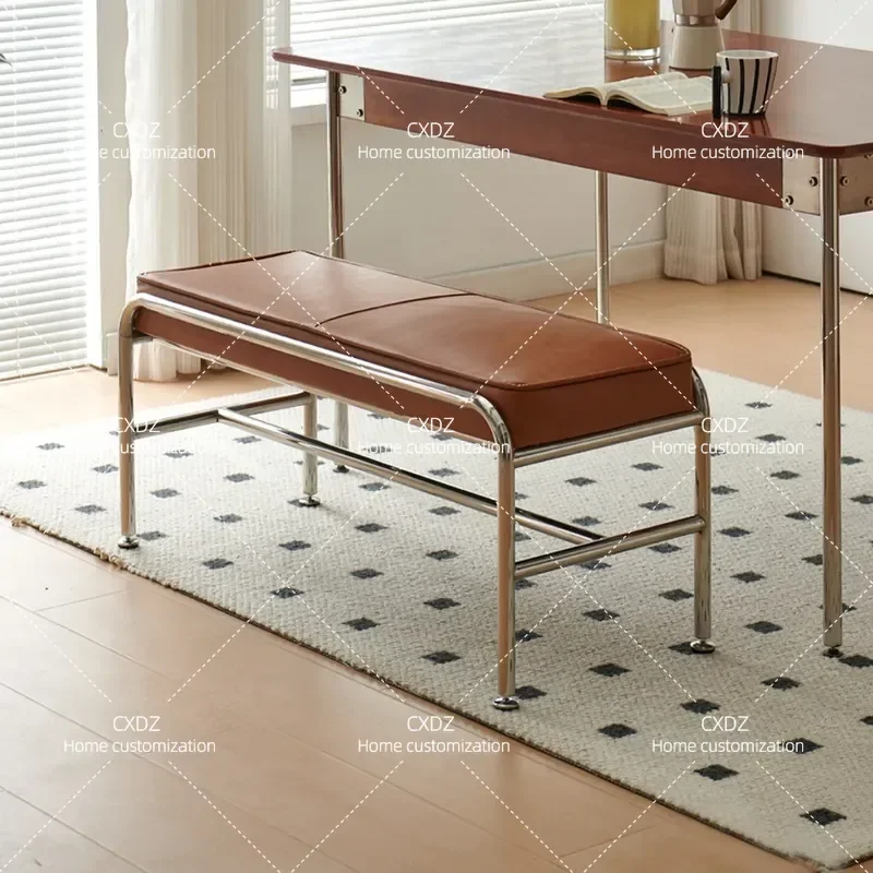 Medieval Style Stainless Steel Dining Table and Bench Set Simple Household Furniture High End Bed End Shoe Changing Stool