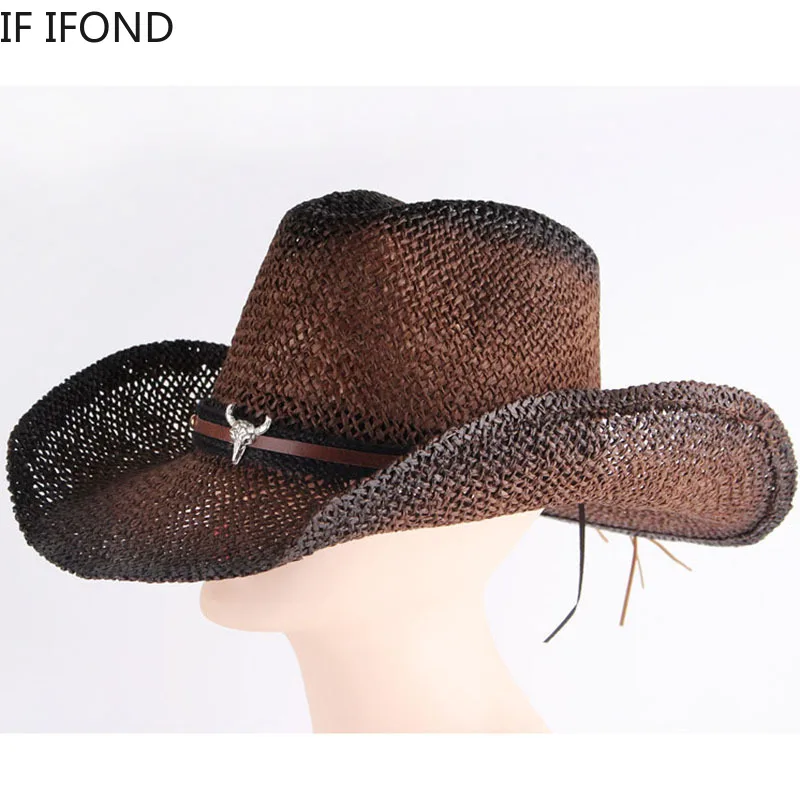 Handmade Weave Hollow Western Cowboy Hat For Men Women Summer Outdoor Cowgirl Beach Sun Straw Hat sombrero hombre