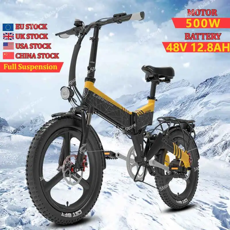 

Full Suspension Folding Ebike 48V12.8AH Battery 500W Motor 20 inch Fat Tire Off-Road Electric Bike Commuting Electric Bicycles