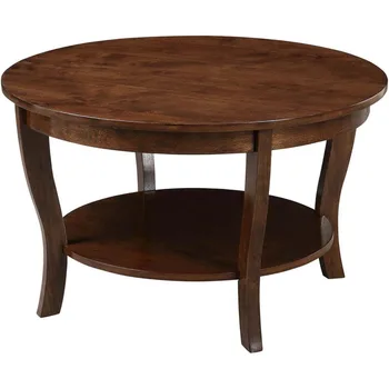 Image American Heritage Round Coffee Table with Shelf, 30(L) x 30(W) x 18"(H), Espresso