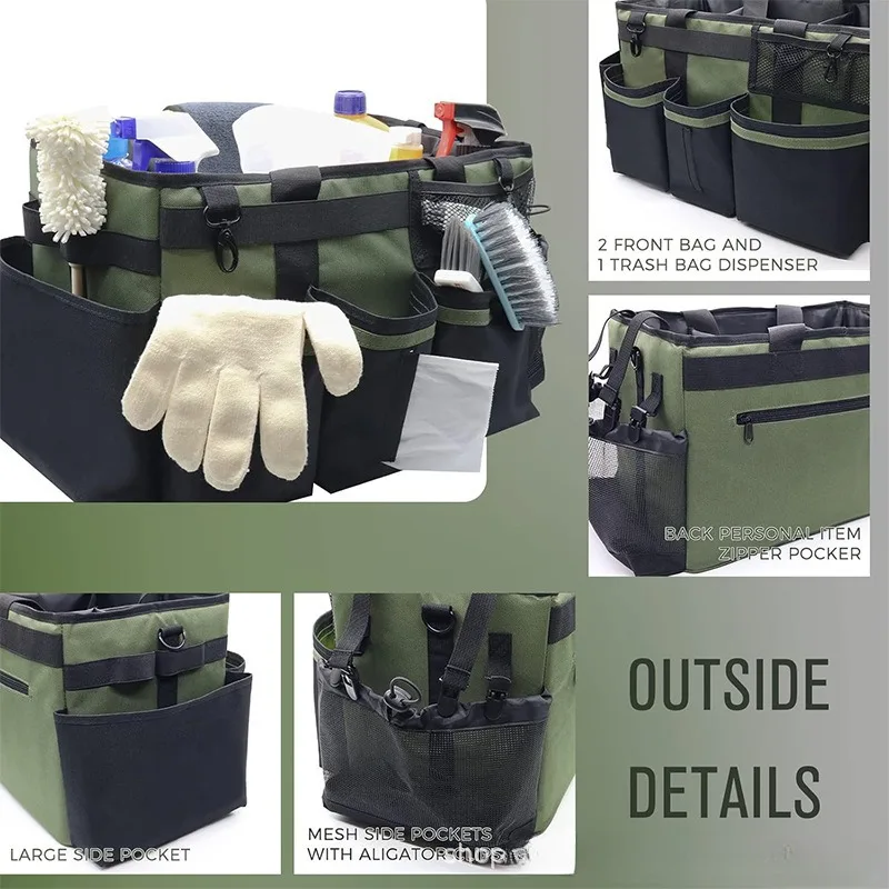Kit de limpieza portátil de gran capacidad, organizador multibolsillo para el hogar y el coche, bolsa de mano resistente al agua para herramientas de limpieza