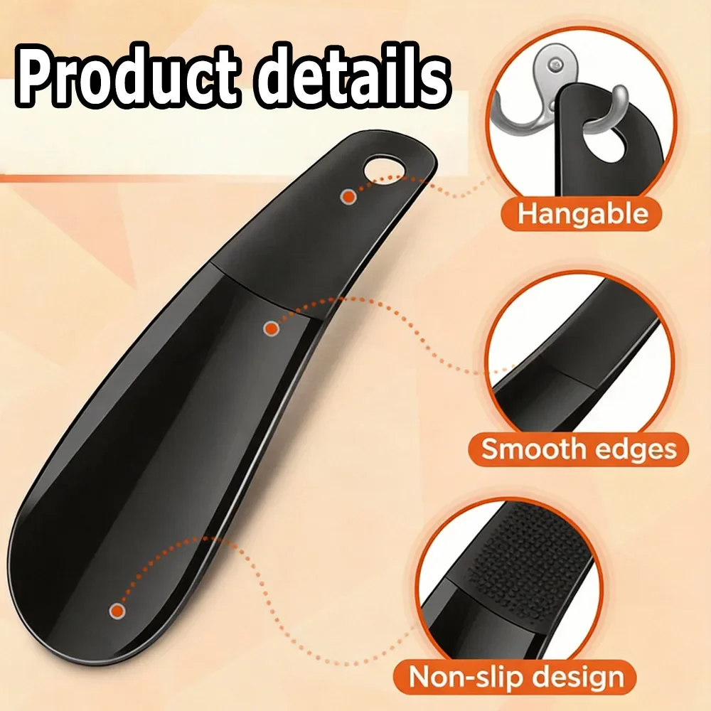 1PC Shoe Horn Set Compact Portable Durable Plastic Black 16cm/6.3in Easy On for Travel Home Office
