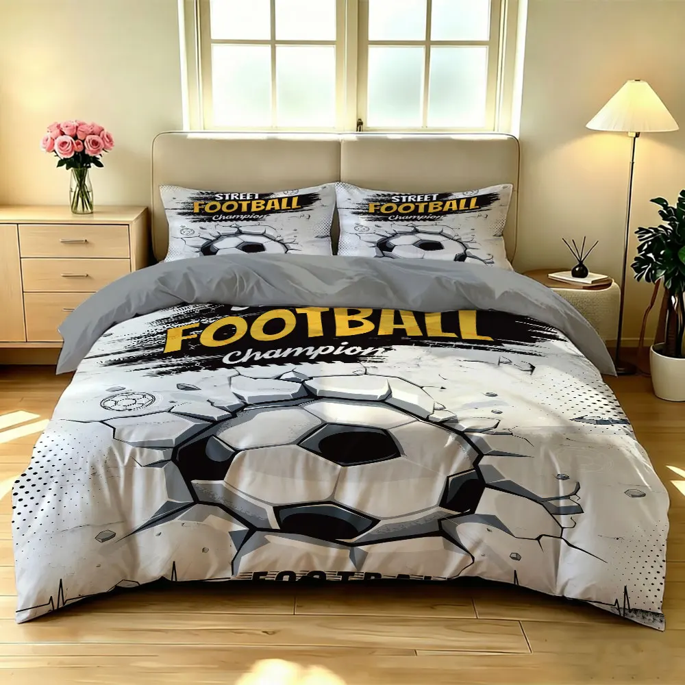 3PCS Duvet Cover Set Street Football Soccer Print Bedding Set Men Boys Sports Fans Soft Microfiber Quilt Cover Pillowcases