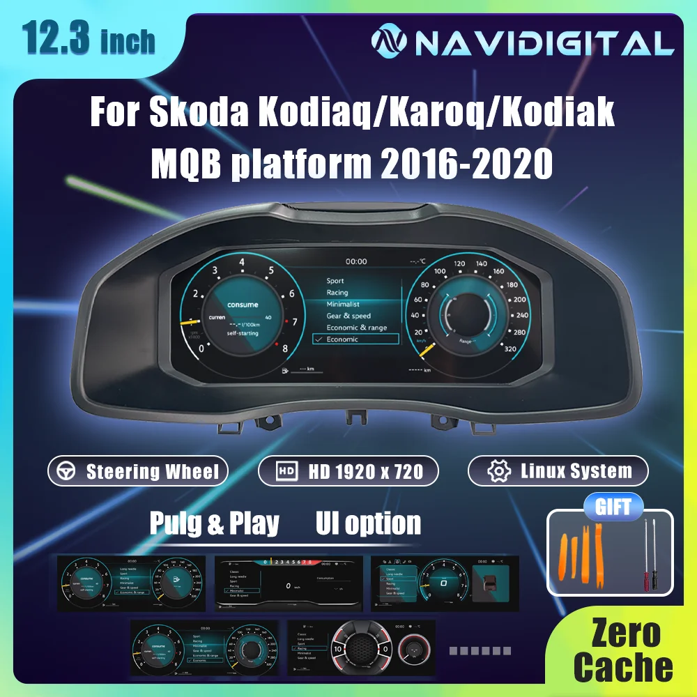 Navidital 12.3 ''pollici LCD Digital Cluster Per Skoda Kodiaq Karoq Kodiak MQB 2016-2020 Anni Cruscotto Supporto HDMI Carplay