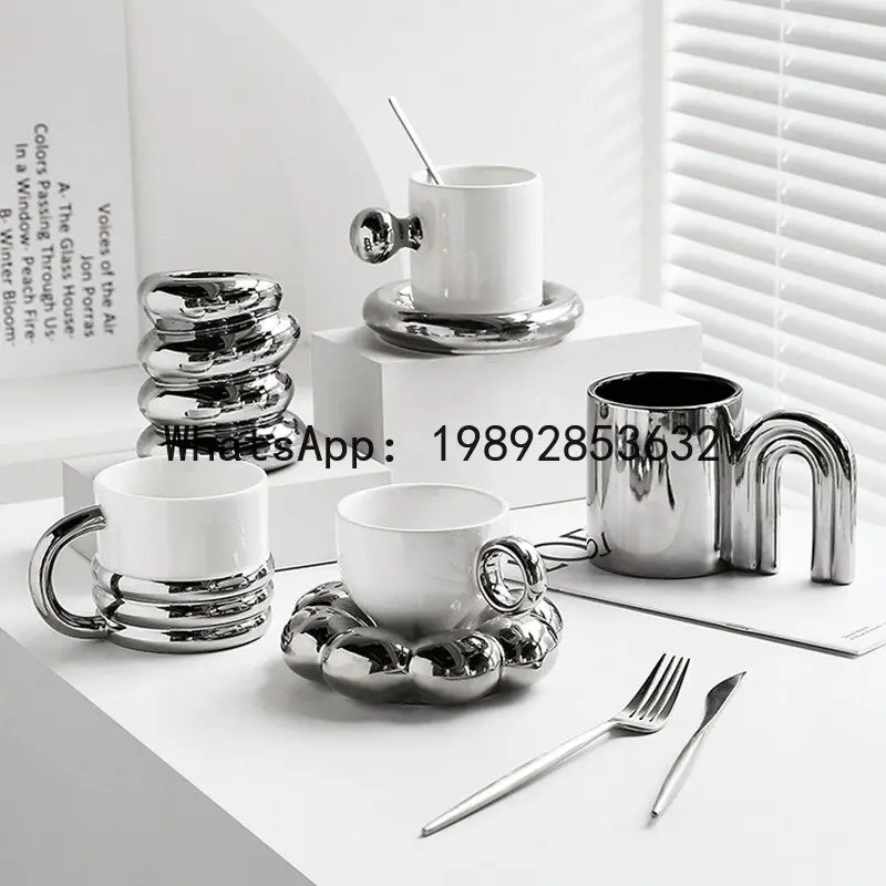 

PYJ creative ins wind mug silver high-value female ceramic coffee cup