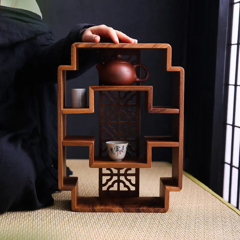 Walnut Tea Display - Vintage Wooden Shelf for Cup & Set Collection