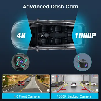 Junsun 10.26吋行車記錄儀,4K高清,支援無線CarPlay,相容於蘋果和安卓車載系統,便攜式儀錶板攝像頭,4K/1080P高清,WiFi,GPS導航 8 最佳銷售 俊順行車記錄儀 - №1