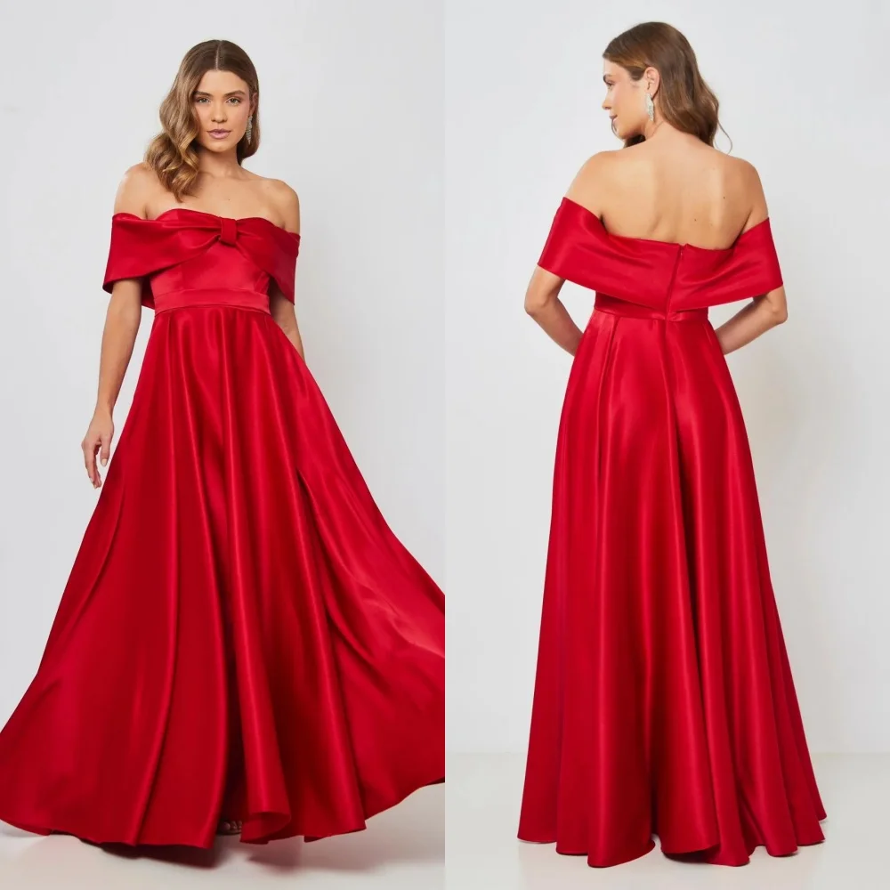 

Exquisite Sizes Available Pleat Ruched Draped Bow A-line Off-the-shoulder Long Dresses Bespoke Occasion Dresses High Quality