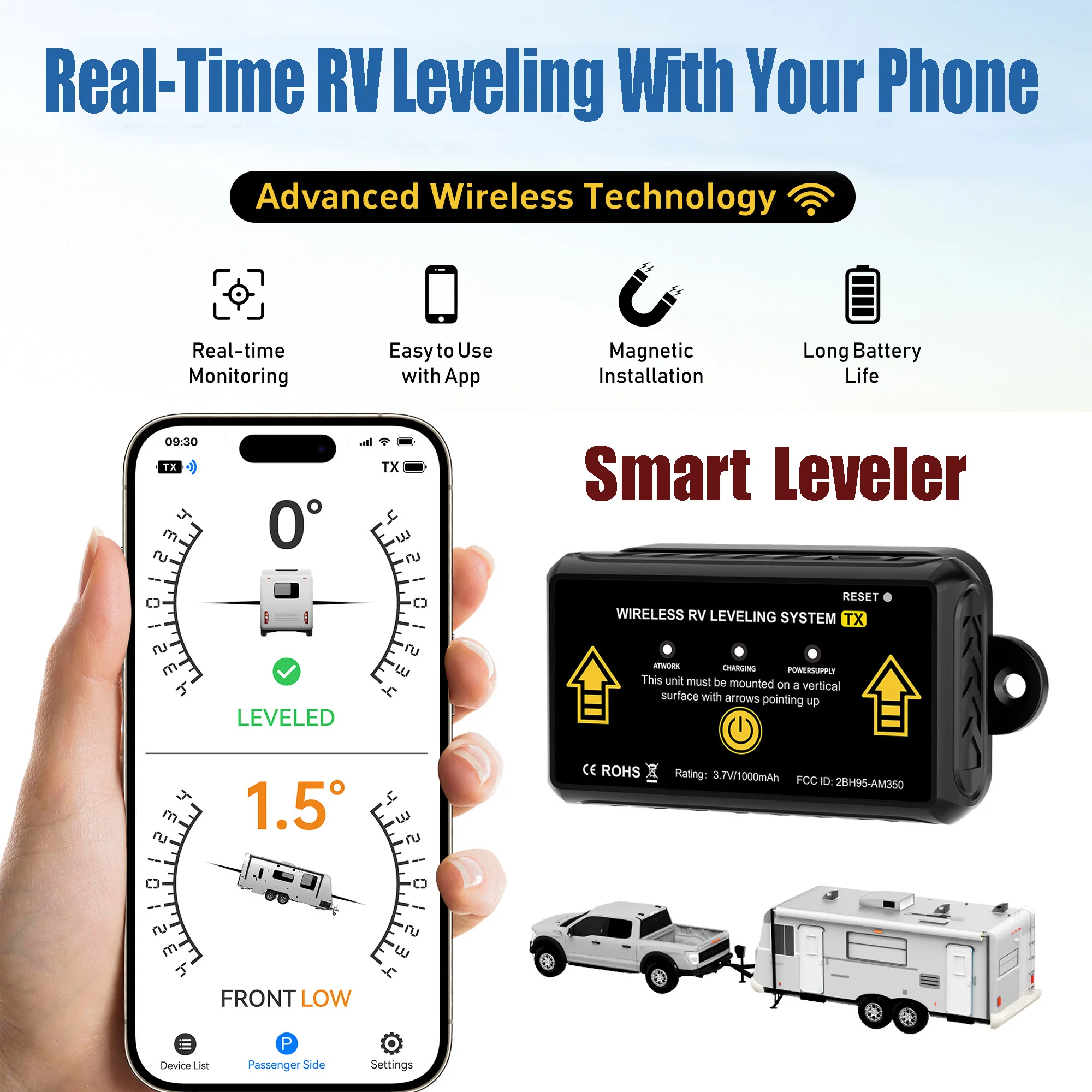 Wireless RV Leveling Magnetic Leveler Bluetooth Caravan Levelling System App Real-Time Pitch Roll for Motorhome Camper Trailer