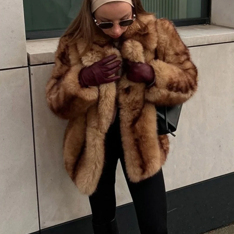 Abrigos cortos de piel sintética para mujer, chaquetas con cuello vuelto, ropa de calle gruesa y cálida Y2k, prendas de vestir exteriores para el trabajo, Otoño Invierno 2025