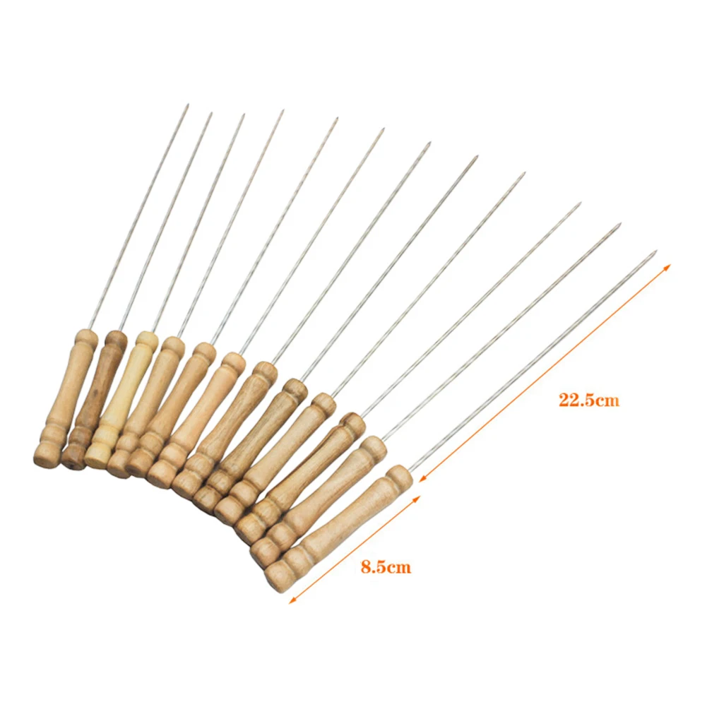 

10Pcs Barbecue Skewer Stainless Steel 8 Inch Shish Kebob Sticks with Wooden Handle for Shish Kebab Chicken Shrimp and Vegetables
