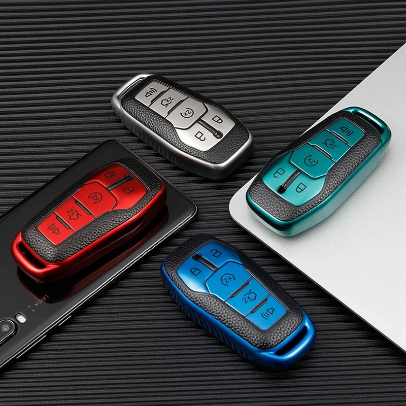 For Ford Fusion Mondeo Mustang F-150 Explorer Edge 2015 2016 2017 2018 Leather TPU Car Key Case Fob Cover Car Accessories