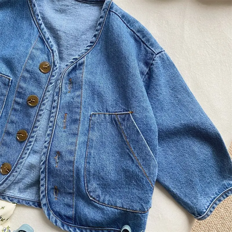 Kids Coats Spring New 2025 Korean Simple Style Long Sleeve Casual Fashion Cowboy Baggy
