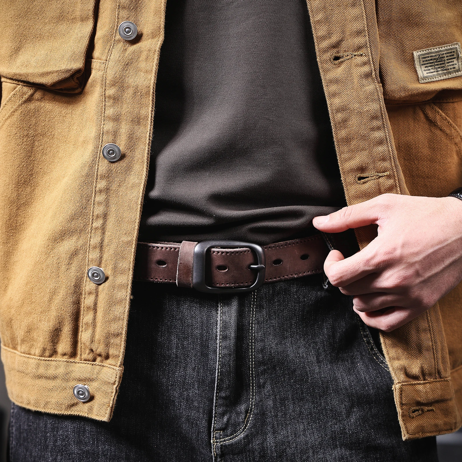 Echtleder-Herrengürtel aus Rindsleder, italienisches dickes Leder mit Geschenkbox, vielseitiger Retro-Jeansgürtel für Herren, ideale Wahl als Geschenk. – Detail 8
