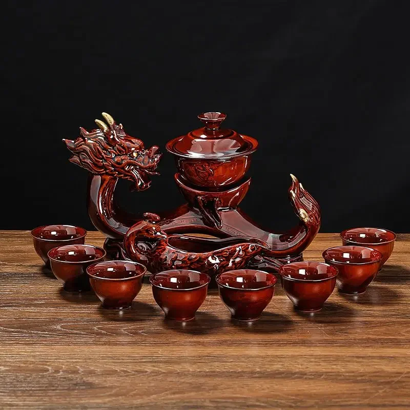 

2024 High-grade dragon tea set kung fu Chinese Ceramics teapot and tea cup set travel tea set for holiday gifts gaiwan