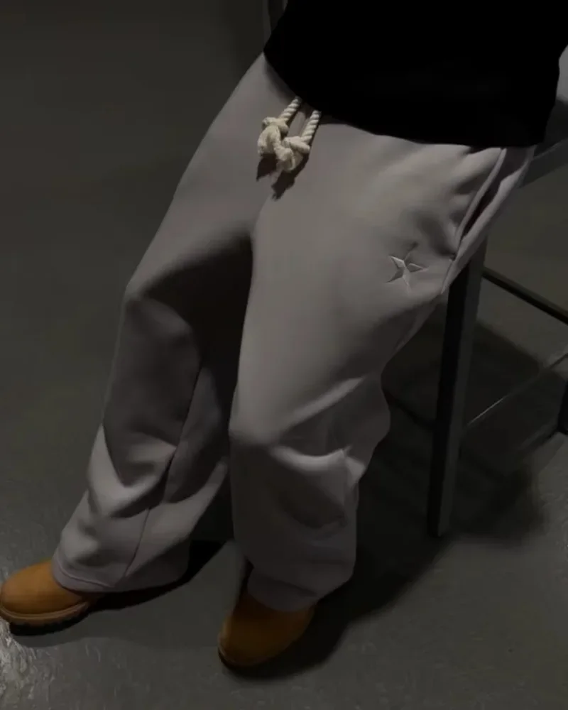 Y2K الأمريكية الجديدة Harajuku خمر فضفاض مزدوج الخصر Sweatpants الرجال الشارع الشهير الهيب هوب خطابات شعبية مطرزة سراويل تقليدية