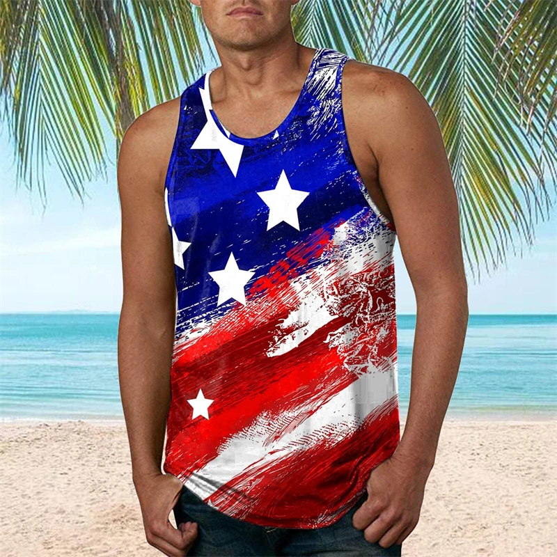 American Flag 3D Printing Men's Tank Top Summer Sleeveless American T-shirt Harajuku Independent Station Men's Top Sport Fitness