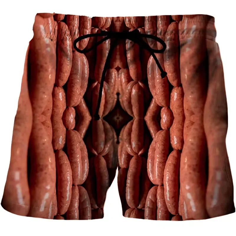 for Men Women 3D Printed Gourmet Sausage Shorts Novelty Beach Swim Trunks Casual Summer Board Shorts Funny Food Pattern
