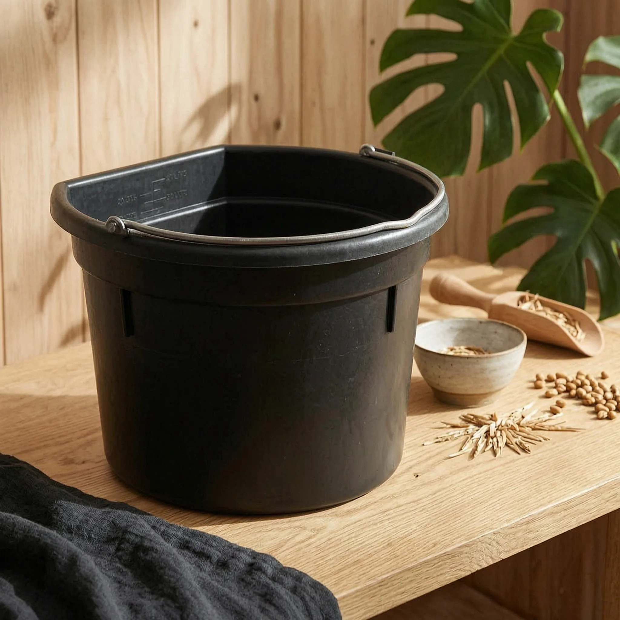 

Flat Back Feed Pail Heavy Duty Horse Water Pail Farm Supply Hanging Design Shock-Resistant Resistant for Barn
