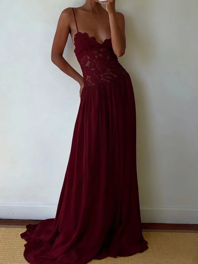 Spring Summer Holiday Chic Hollow Out Dress, Women Casual Lace Patchwork Sleeveless Party Dress, Elegant V Neck Ladies Dresses