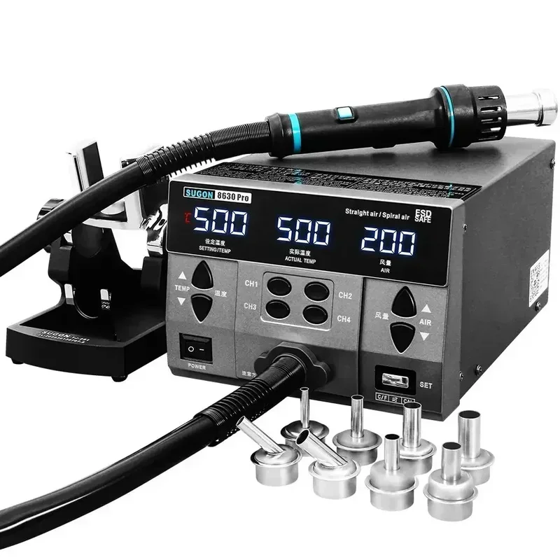 2024 SUGON 8630Pro 1300W Hot Air Digital Display BGA Rework Curved Nozzle Welding Repair Desoldering Station