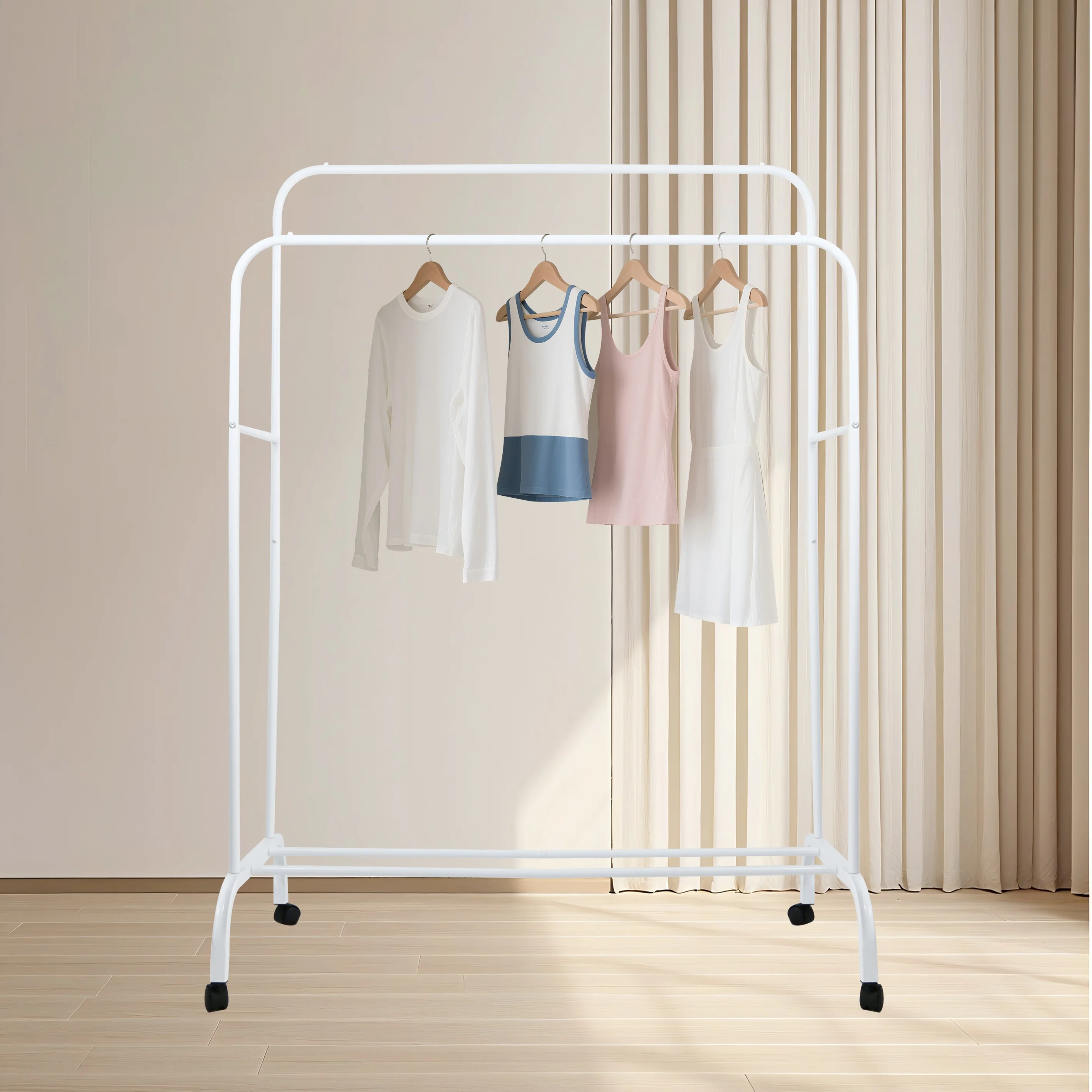 

Factory Wholesale Ustomization Dual Rod Indoor/Outdoor Coat Rack Simple Movable Floor-standing Clothes Hanger
