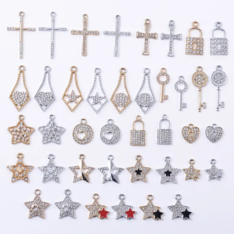 

Alloy pendant fashion diamond cross key lock DIY earrings earrings pendant five-pointed star UV color retention accessories