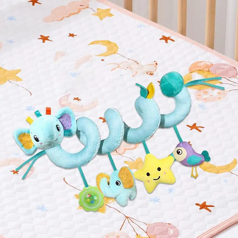 ألعاب مقعد السيارة للأطفال عربة أطفال مع جرس مدمج ملون حسية قطيفة عربة أطفال مزخرفة لحضانة السرير