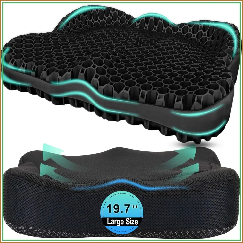 Thicken 19.7in Gel Seat Cushion for Long Sitting, Office Chair, Wheelchair, Car, Cooling Pad