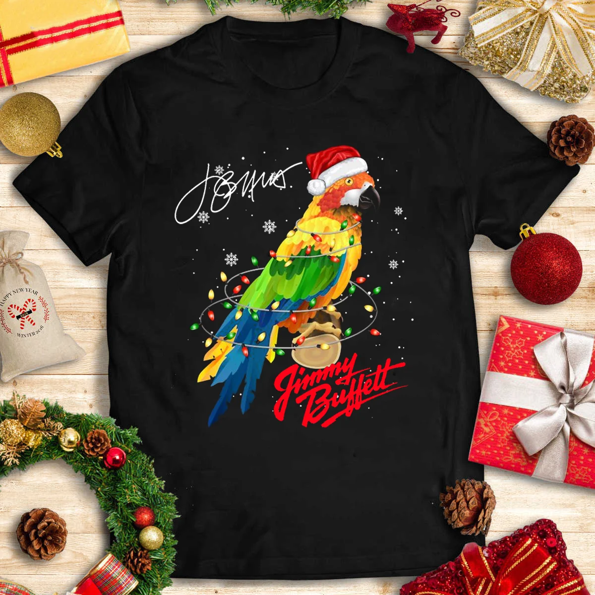 Rare Jimmy Buffett Merry Christmas Parot Gift For Fan S to 5XL T-Shirt TMB4180