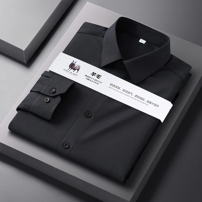 

Classic Stripe Shirts Men Long Sleeve 5XL New Fabrics Wool Modal Soft Cozy Anti-wrinkle Easy Care Men Shirt Long Sleeve Slim Fit