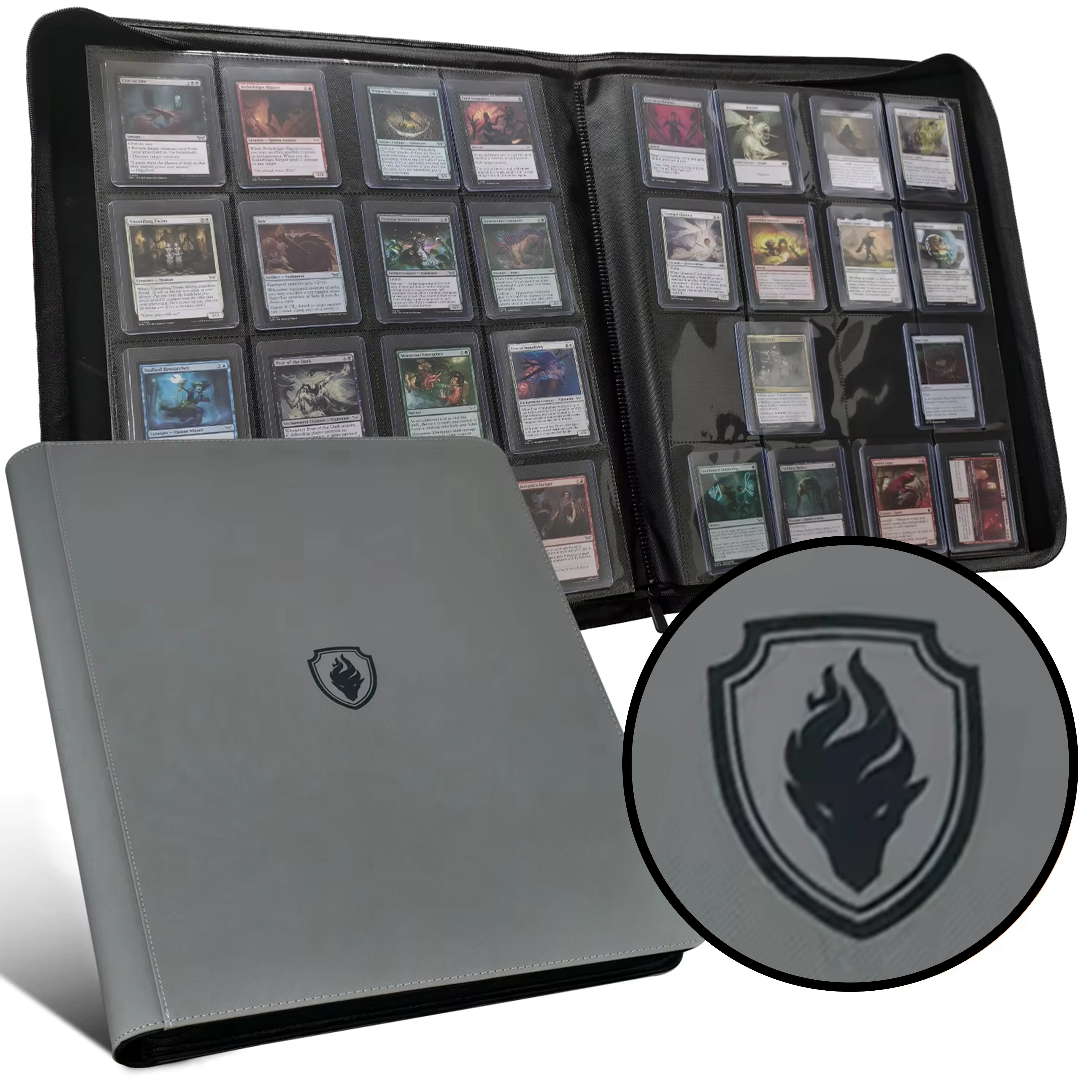 16-Pocket Zip Storage Card Binder(640 Cards), PU Leather Album for 3'×4' Cards,Collectible Card Book for  Game Cards,Photo card