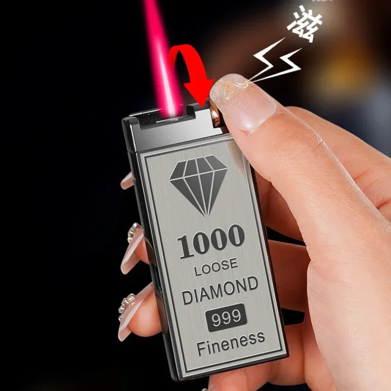 Metal Dual-Plated Windproof Butane Lighter with Red Flame & Ball Bearing Electronic Ignition，Perfect Men's Gift