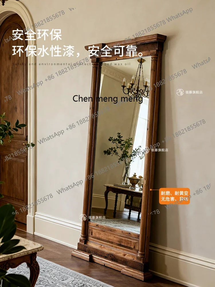 Wabi Sansan full body floor mirror old pine full solid wood vanity mirror retro