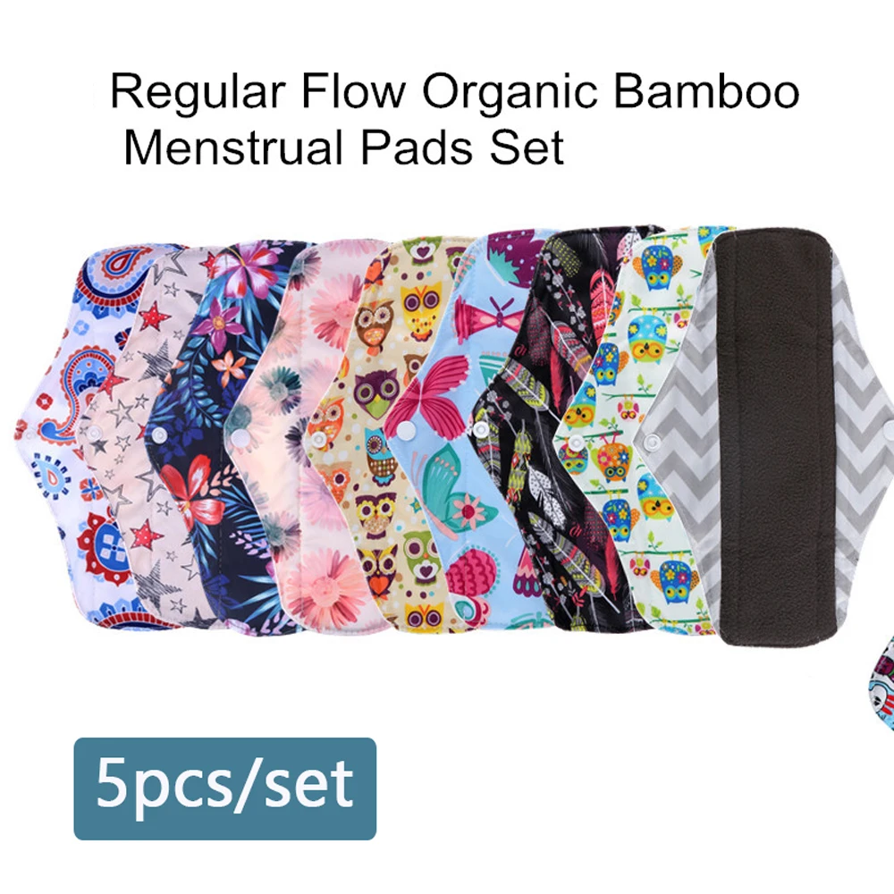 

5Pcs Bamboo Charcoal Menstrual Pads Heavy Flow Sanitary Pads Reusable Sanitary Napkin Women's Panties Washable Cloth Gaskets