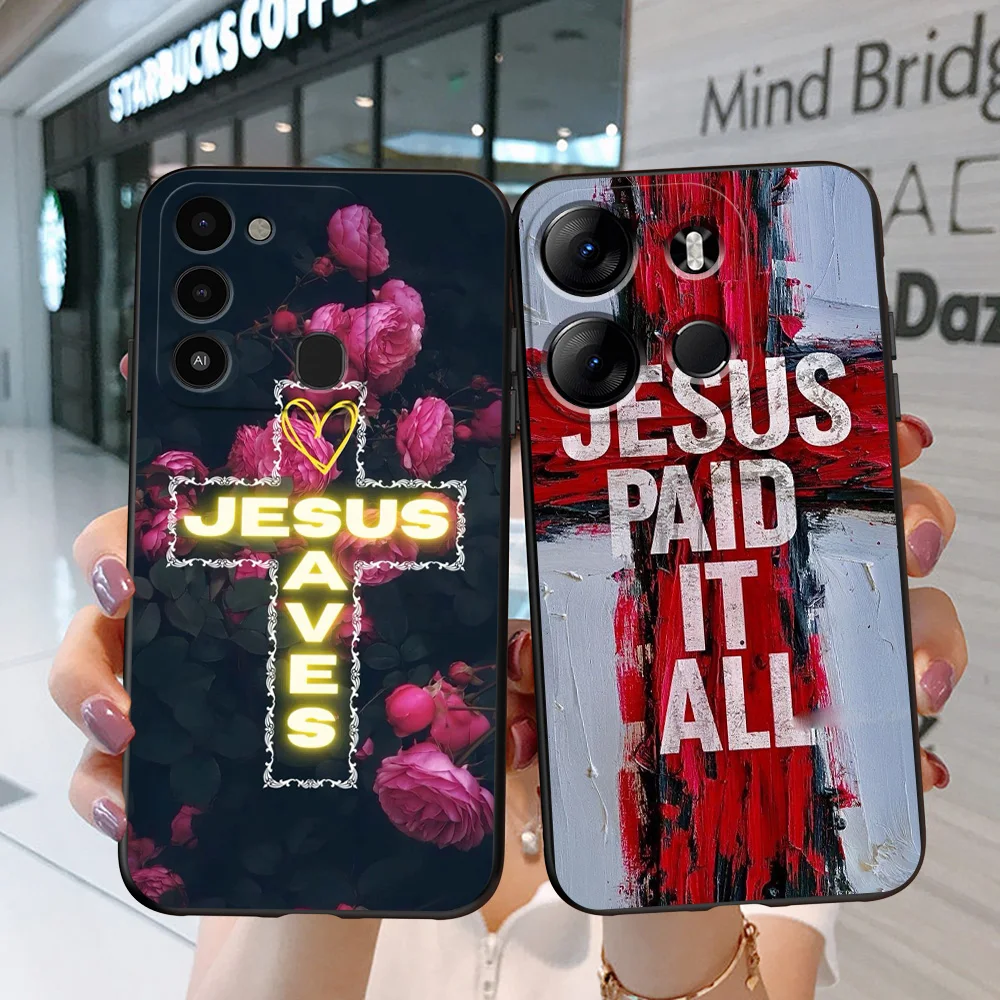 BLACK TPU CASE FOR ITEL A60 P40 VISION 5 A18 S18 INFINIX SMART 7  PLUS 7HD HOT 30 30I PLAY NOTE ZERO ULTRA 5G Jesus Cross Art