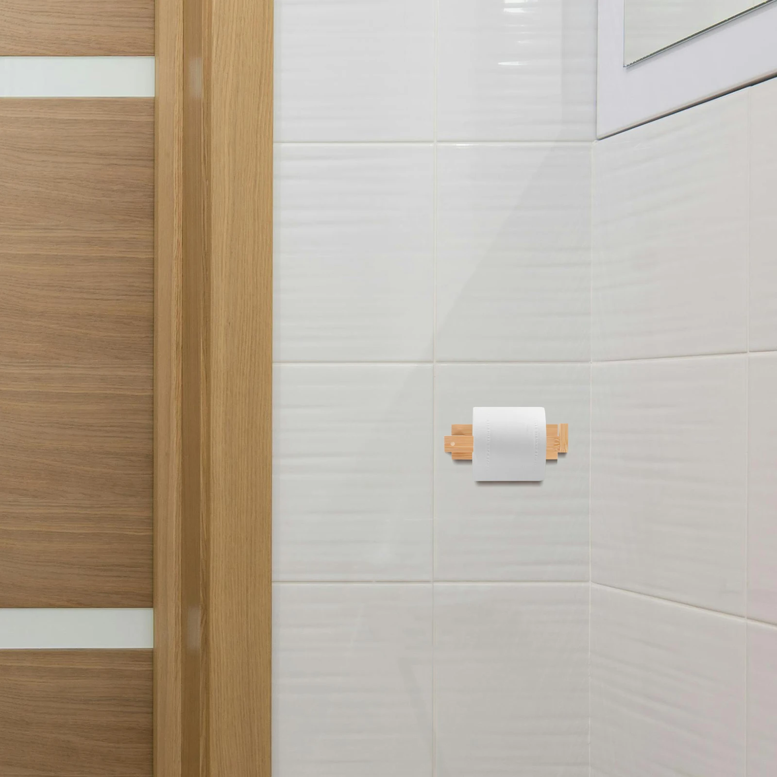 

Toilet Paper Holder Stand Bathroom Towel Rack Bamboo Wooden Tissue Khaki Storage