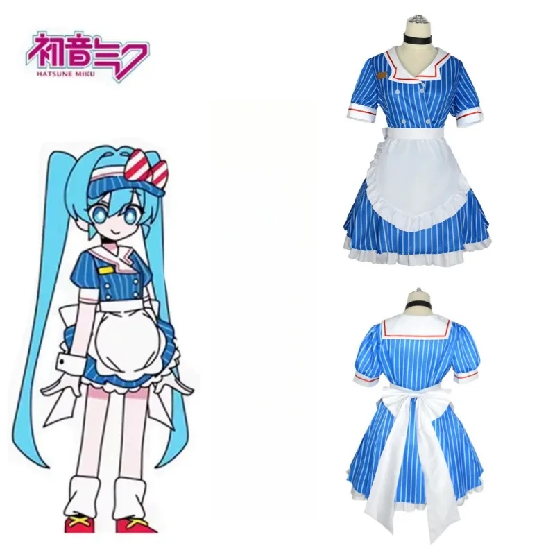 

Новые костюмы для косплея Hatsune Miku Mesmerizer, униформа, женское полосатое платье горничной, шляпа, фартук, костюм, праздничное платье на Хэллоуин, праздничный подарок