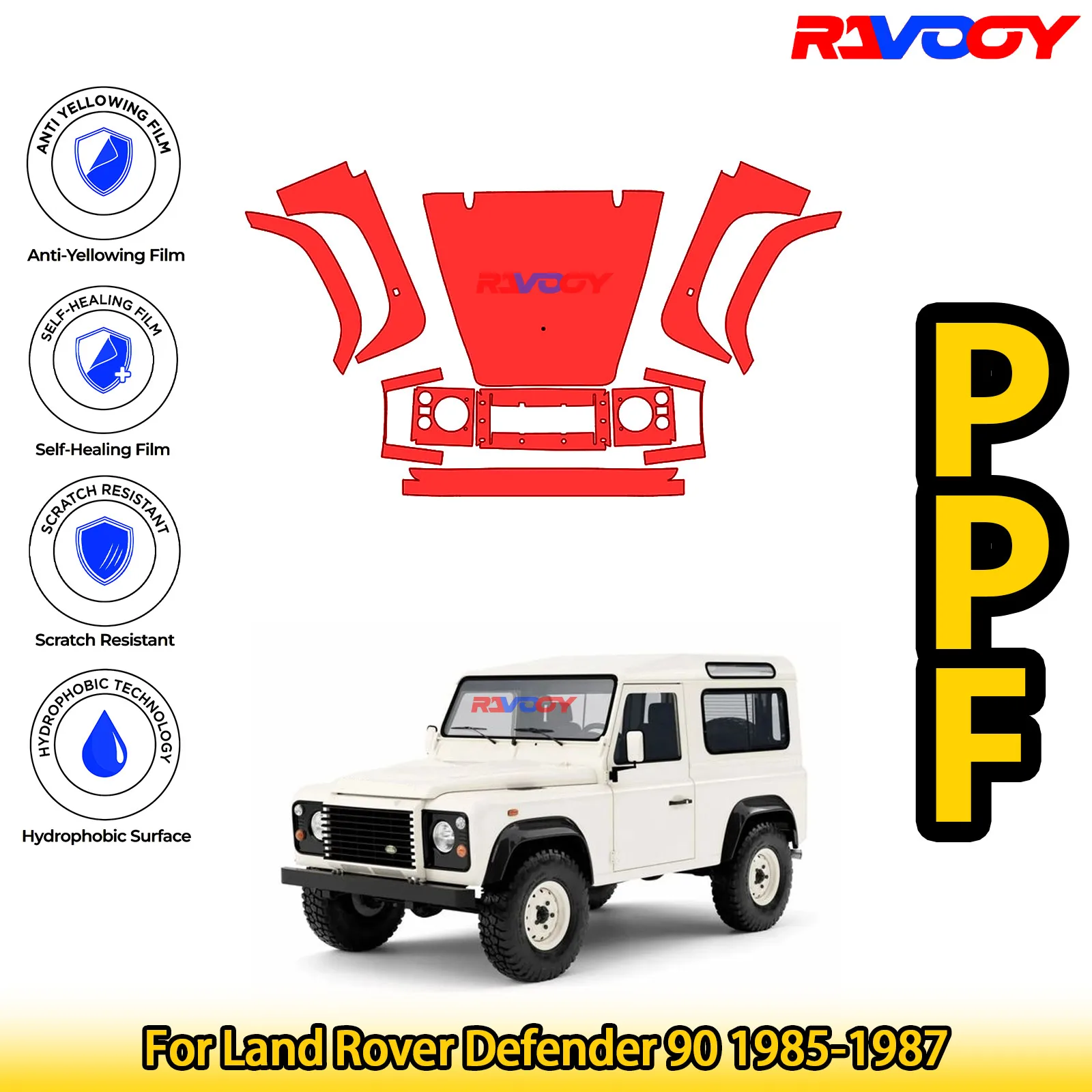 

Для Land Rover Defender 90 1985-1987 глянцевая матовая черная предварительно вырезанная передняя защитная пленка PPF Kit