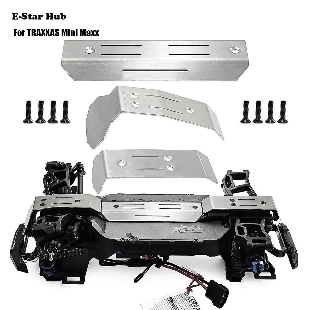 Plaque antidérapante de Protection de châssis de pare-chocs en métal d'acier inoxydable pour Traxxas Mini Maxx pièces de mise à niveau en métal Rc voiture camion Buggy